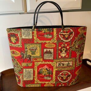 VINTAGE 1970s Kitchy Americana Colonial Fabric Tote